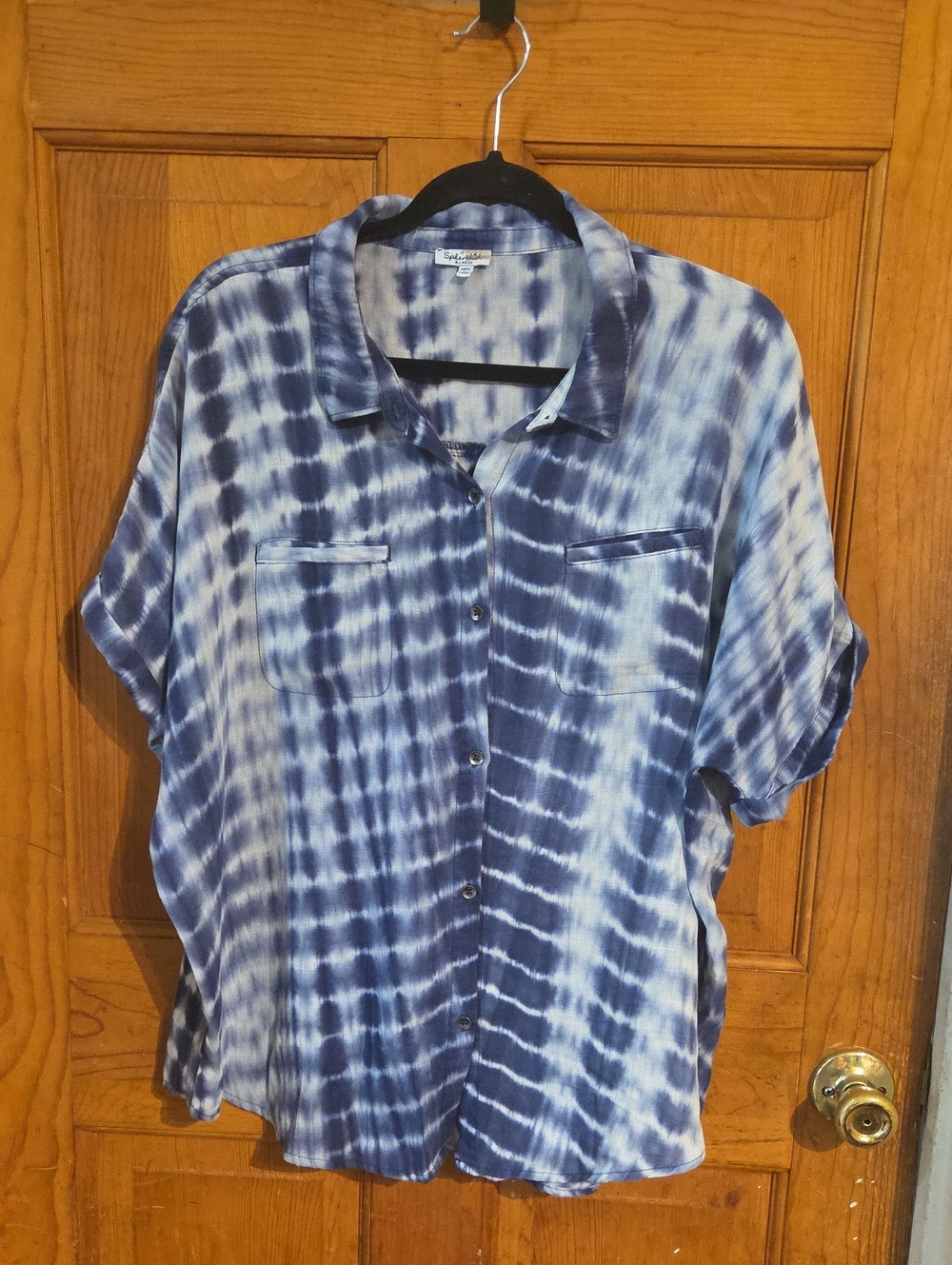 Splendid Blue Tie-Dye Short Sleeve Button-Up Shirt